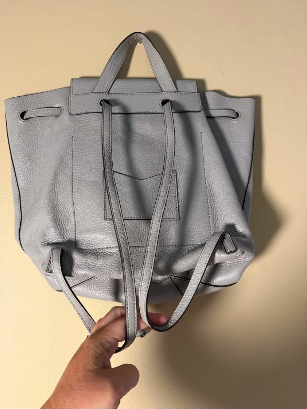 Michael Kors Pebbled Leather Drawstring Backpack - Gray